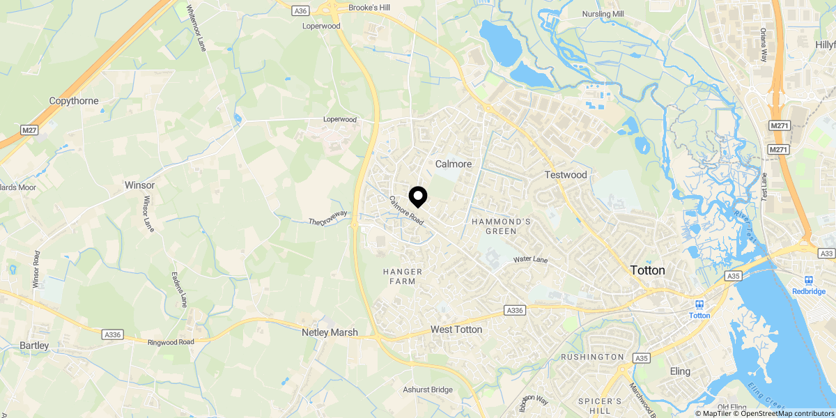 Approximate location of Calmore Road, Totton 