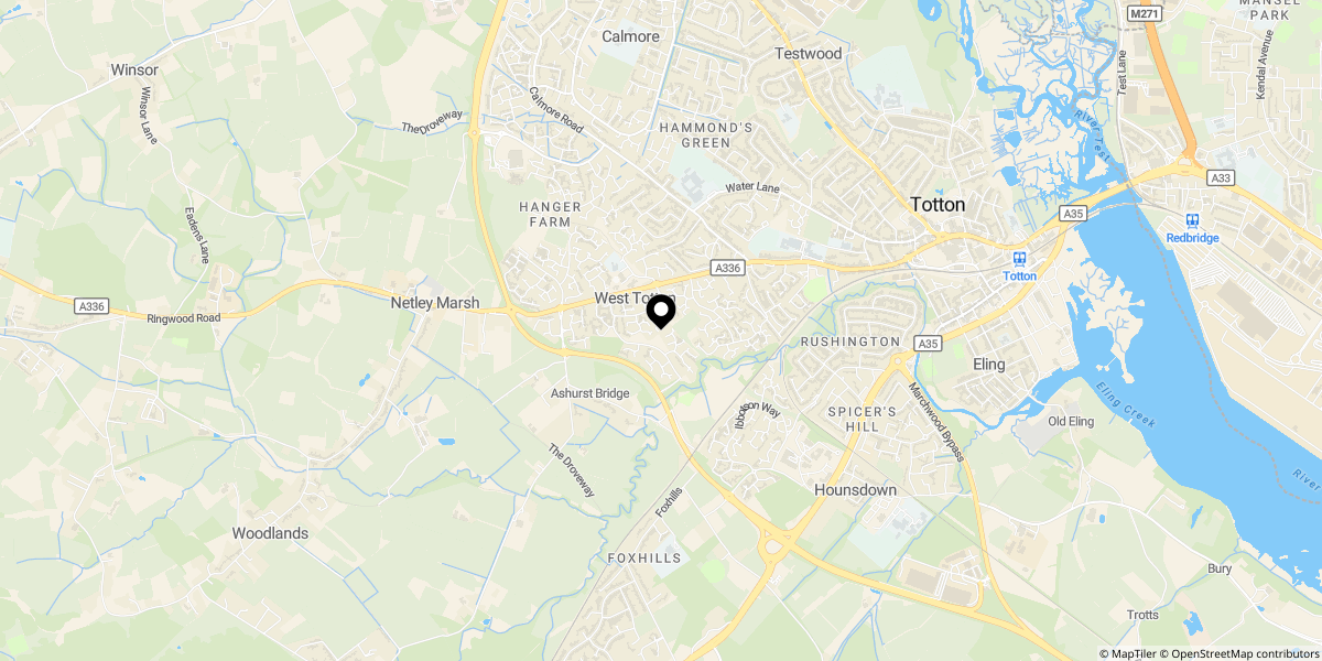 Approximate location of Ashwood Gardens, Totton, Southampton, SO40 8SZ
