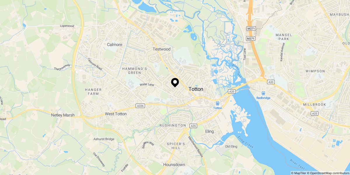 Approximate location of Sunset Road, Central Totton, SO40