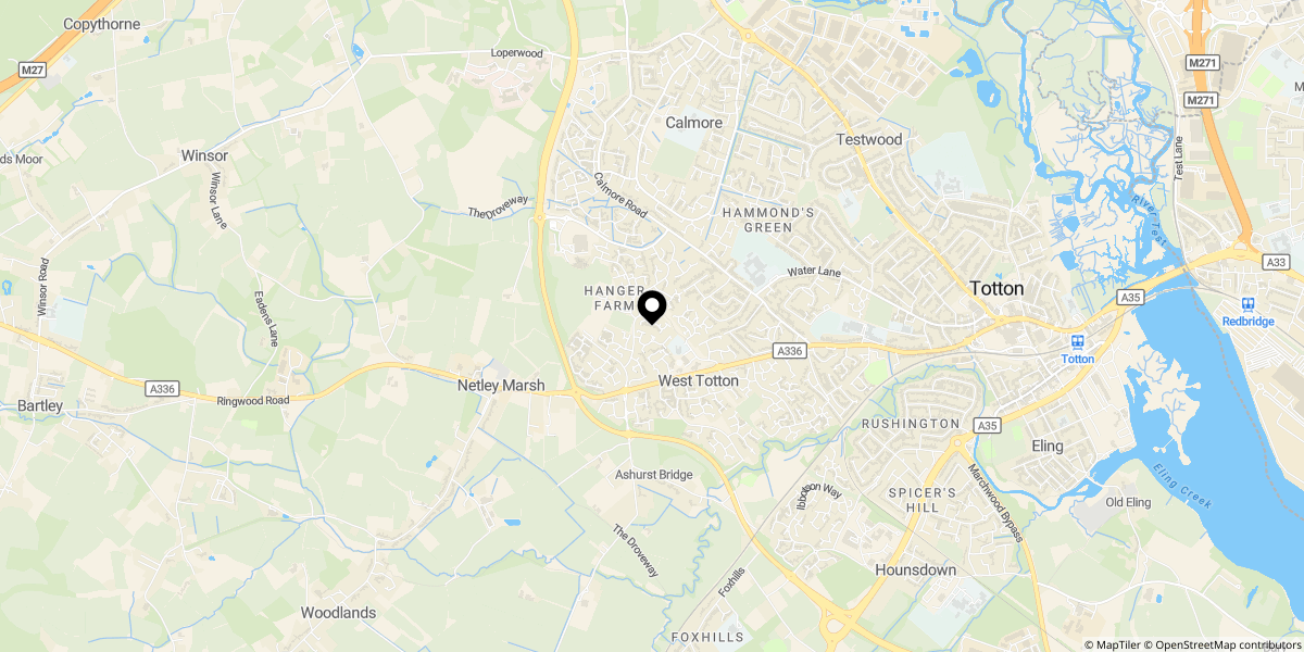 Approximate location of Alfred Close, West Totton, SO40 8TD