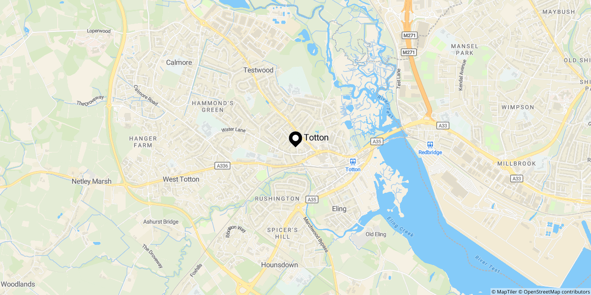 Approximate location of Haselbury Road, Central Totton, SO40