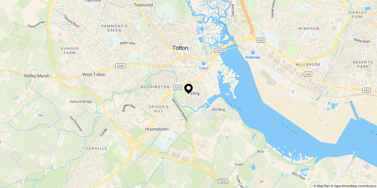 Approximate location of Fishers Road, Eling, SO40