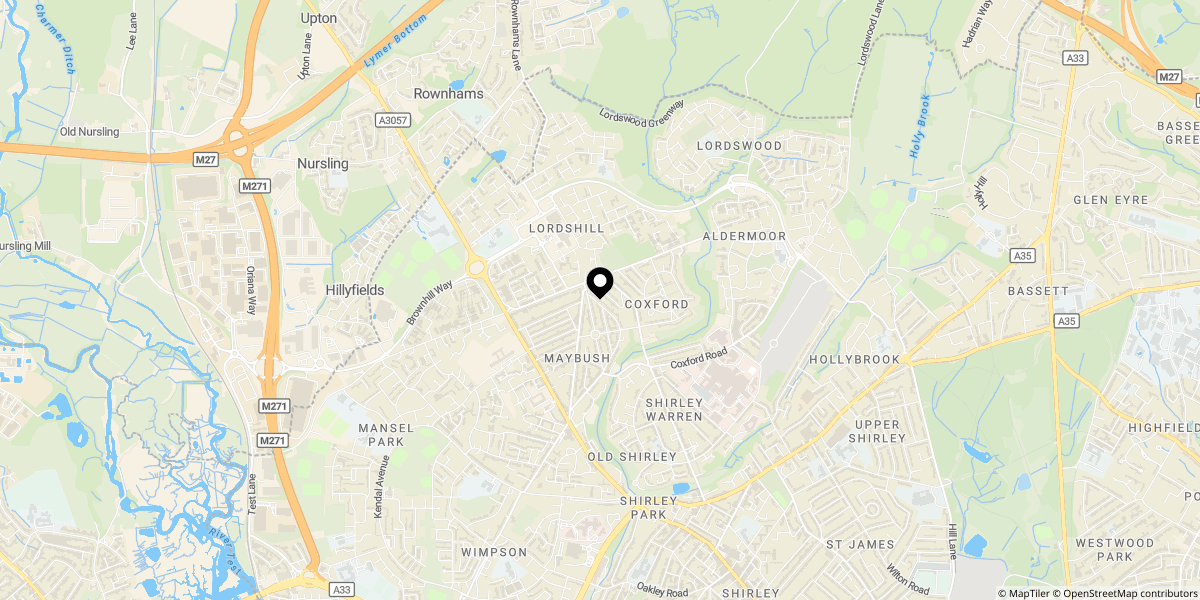 Approximate location of Coxford Drove, Southampton, SO16 5EZ