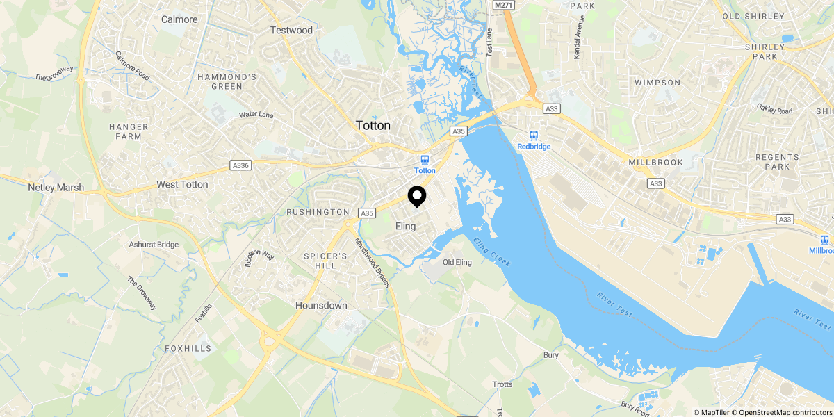 Approximate location of Eling Lane, Eling