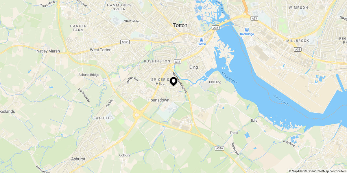 Approximate location of Powell Crescent, Hounsdown