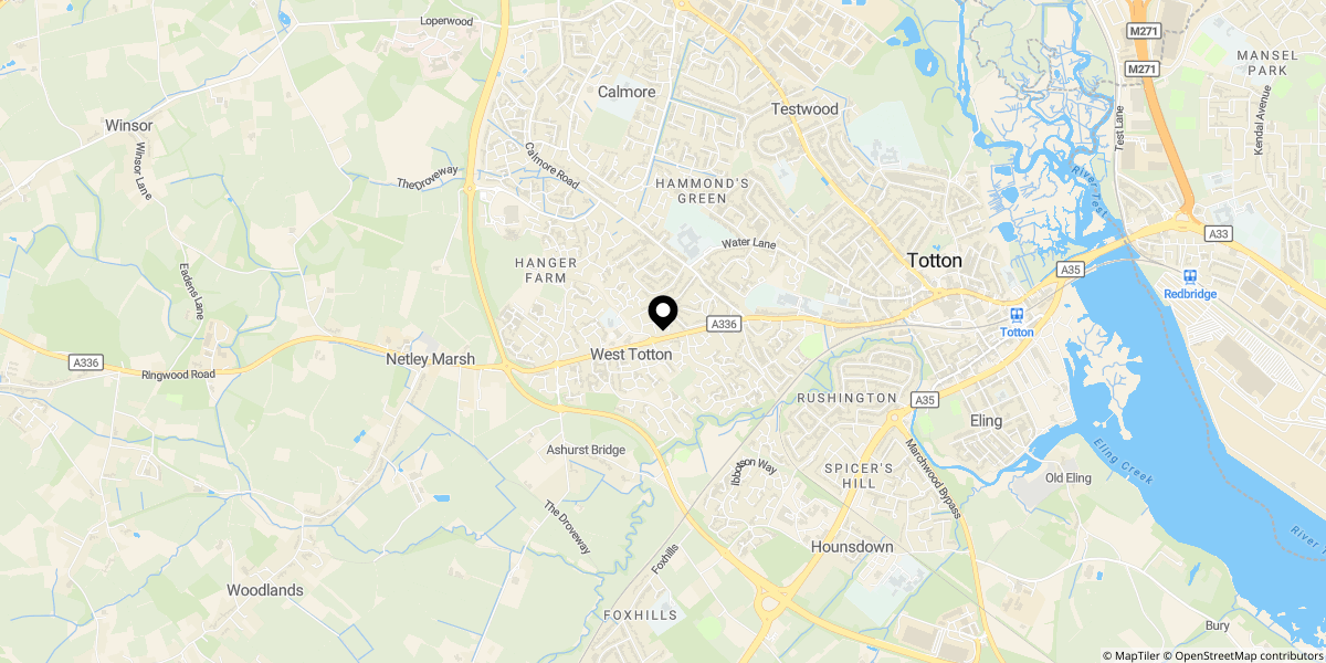Approximate location of Calmore Gardens, Totton