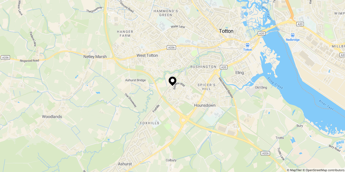 Approximate location of Denbigh Close, Totton