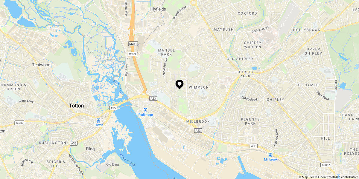 Approximate location of Kendal Avenue, Millbrook, Southampton