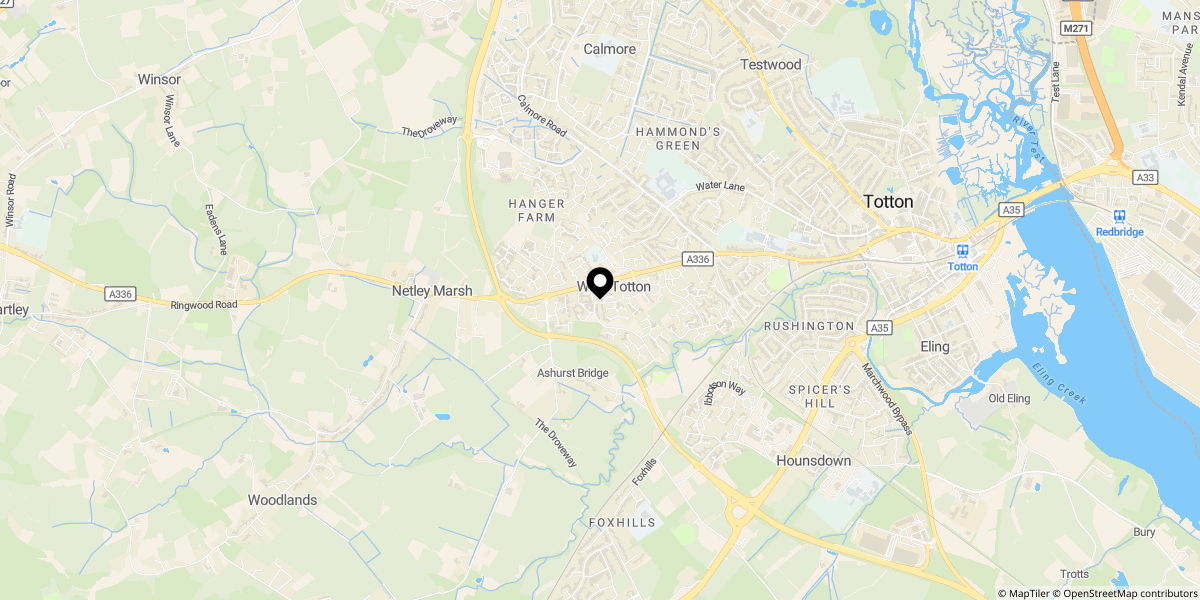 Approximate location of Ashwood Gardens, West Totton