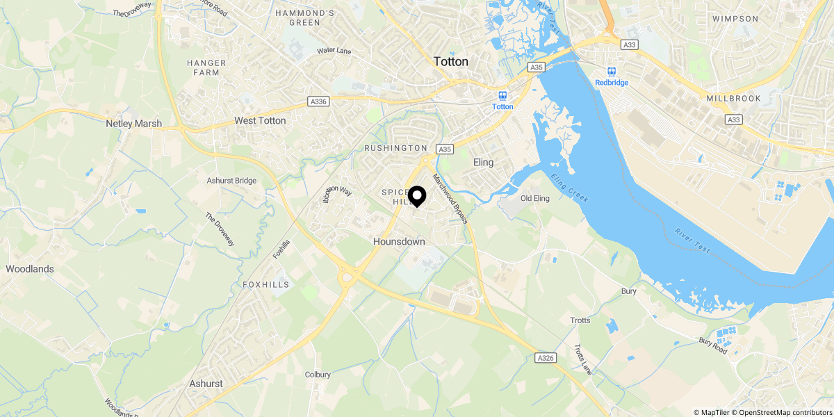 Approximate location of Hounsdown Close, Totton