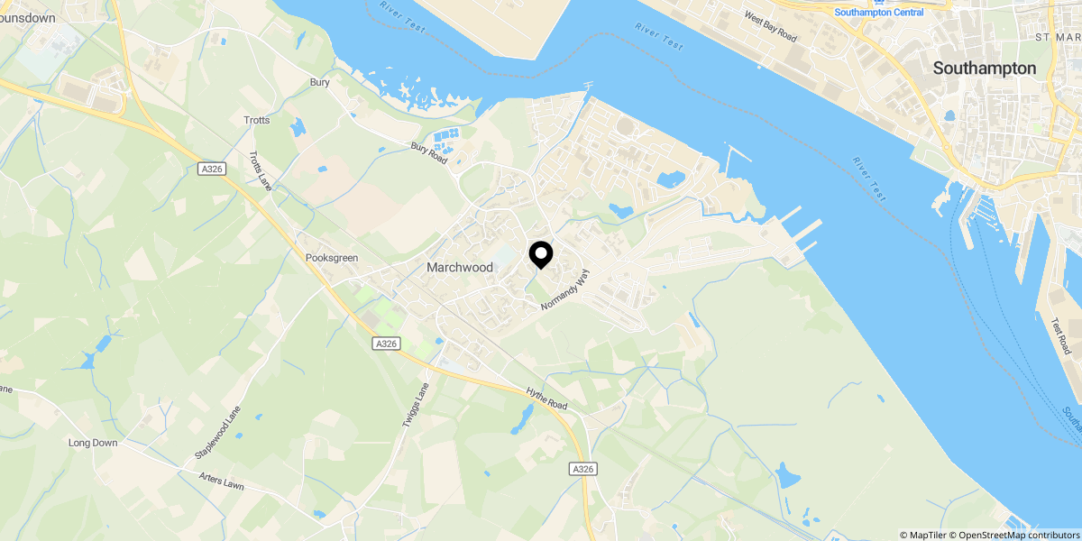 Approximate location of Evergreen Close, Marchwood, SO40